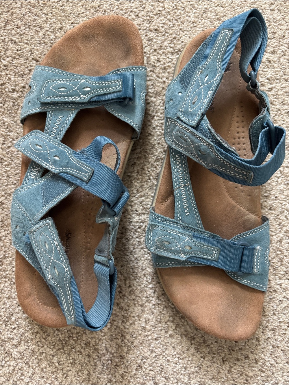 Earth Origins Blue Suede Sandals with Adjustable Velcro Straps
